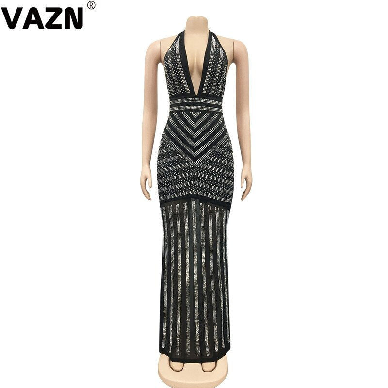VAZN New 2020 Formal Shinny Bandage Dress Sleeveless Halter Sheath Dresses Bling Bling Sequins Glitter Maxi Dress - MARC SHERL
