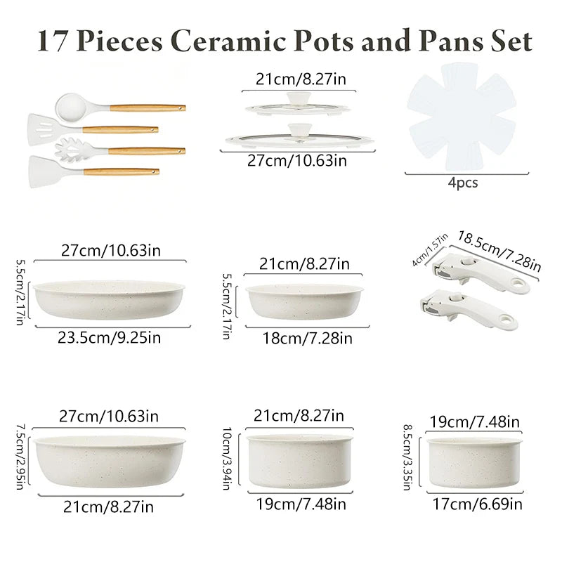 Removable Handle Non-Stick Pots and Pans Set for Kitchen and Camping