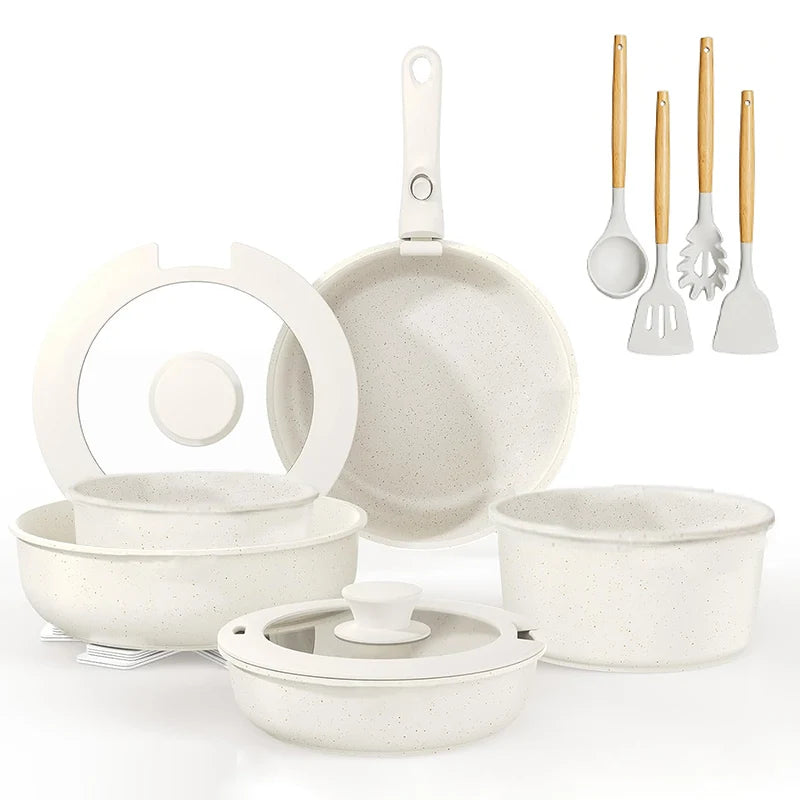 Removable Handle Non-Stick Pots and Pans Set for Kitchen and Camping