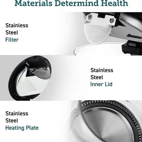 1200W Electric Kettle TM-788-110V 1.7L Glass Tea Kettle with Stainless Steel Filter Inner Lid 110V Black Hot Water Boiler