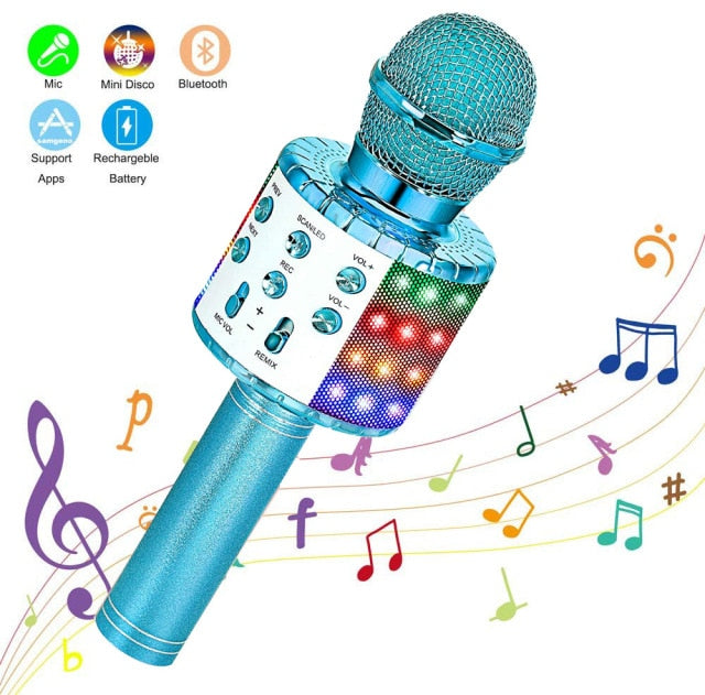 Wireless Karaoke Microphone Bluetooth Handheld Portable Speaker Home KTV Player with Dancing LED Lights Record Function for Kids - MARC SHERL