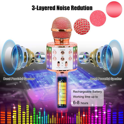 Wireless Karaoke Microphone Bluetooth Handheld Portable Speaker Home KTV Player with Dancing LED Lights Record Function for Kids - MARC SHERL