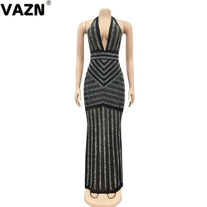 VAZN New 2020 Formal Shinny Bandage Dress Sleeveless Halter Sheath Dresses Bling Bling Sequins Glitter Maxi Dress - MARC SHERL