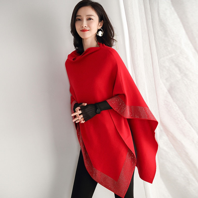 Shawl Cloak Loose Plus Size Soft Solid Woman Poncho Cape Pullover Sweater Coat - MARC SHERL