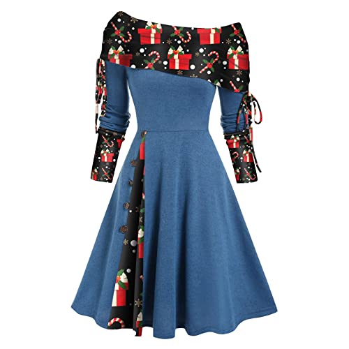 Christmas Outfits for Women Long Sleeve Floor Length Dresses for Women Christmas Print Dress for Women Christmas Tree Sweater Dress Cocktail Holiday Party Flare Dress