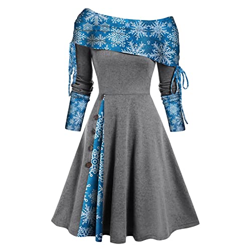 Christmas Outfits for Women Long Sleeve Floor Length Dresses for Women Christmas Print Dress for Women Christmas Tree Sweater Dress Cocktail Holiday Party Flare Dress