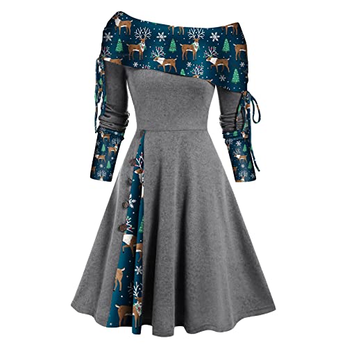 Christmas Outfits for Women Long Sleeve Floor Length Dresses for Women Christmas Print Dress for Women Christmas Tree Sweater Dress Cocktail Holiday Party Flare Dress