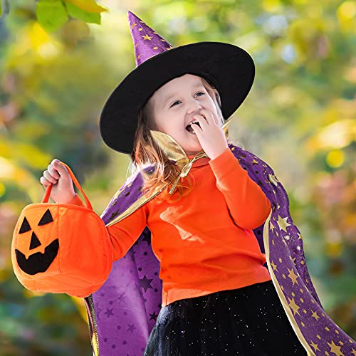 2 Pieces Halloween Wizard Cape Witch Cloak with 2 Pieces Wizard Hat and 2 Pumpkin Goody Bag Trick or Treat Bags Wizard Costume Accessories for Cosplay Props Role Play, Suitable for over 12 Years Old - MARC SHERL