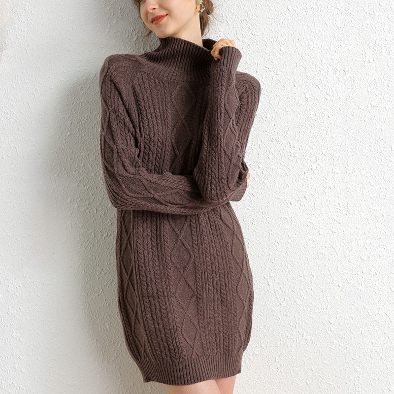 Long Sweater Dress Women Turtleneck Autumn Thick Pullover knitted Winter Jumper Cashmere Merino Wool Oversized Sweater - MARC SHERL