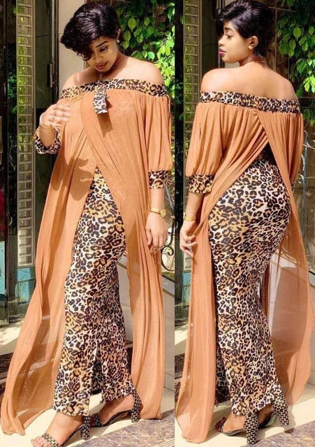 Mr Hunkle Leopard Loose Bodycon Fashion outdoor WomenMaxi  Dress Leisure Patchwork Strapless Sexy Ethnic Style African vestidos - MARC SHERL