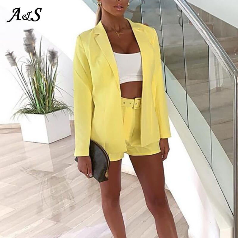 Blazer and Shorts Female Coat V Neck Sexy Chic Suit - MARC SHERL