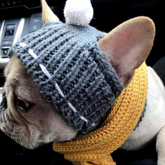 Winter Dog Cap Christmas Pet Hats Dog Accessories Woolen Puppy Hat With Ball Headwear for Small Dogs French Bulldog Pet Products - MARC SHERL