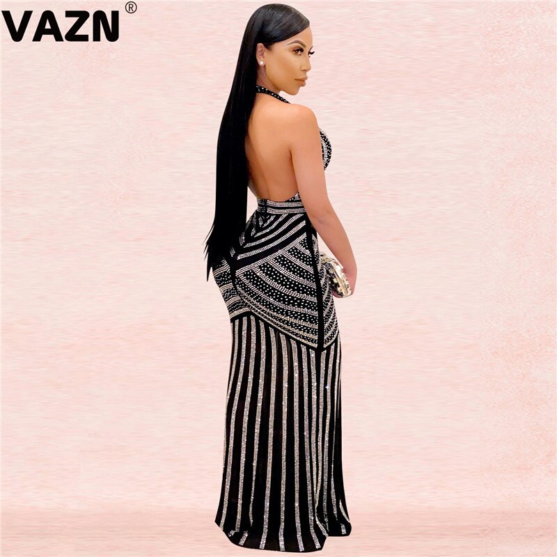 VAZN New 2020 Formal Shinny Bandage Dress Sleeveless Halter Sheath Dresses Bling Bling Sequins Glitter Maxi Dress - MARC SHERL