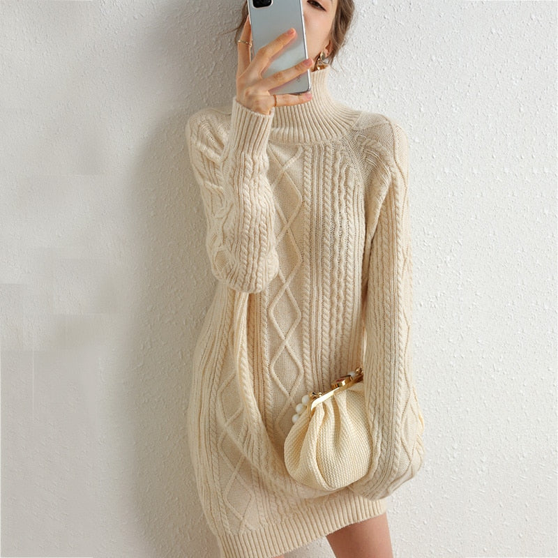 Long Sweater Dress Women Turtleneck Autumn Thick Pullover knitted Winter Jumper Cashmere Merino Wool Oversized Sweater - MARC SHERL