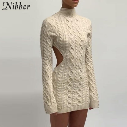 Nibber Herfst Mini Gebreide Jurk Voor Vrouwen Kleding Basic Sexy Backless Wollen Jurk Herfst Winter Luxe Kerst Dragen 2021 Outfit - MARC SHERL