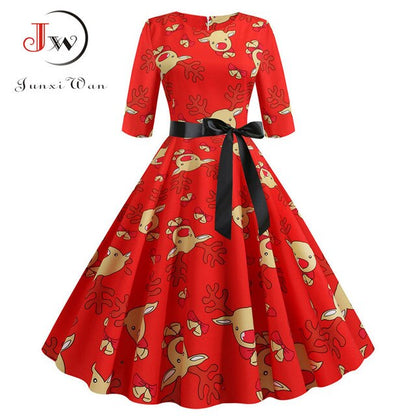 Elegant A-line Christmas Dress Women Autumn Winter Vintage Casual Half Sleeve Slim Midi Party Dresses Robe Femme Vestidos - MARC SHERL