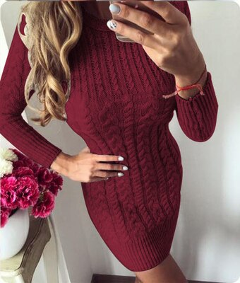 FJUN Warm Sweater Dress Women 2018 New Autumn Winter Sexy Slim Tight Dress Female O neck Long Sleeve Knitted Dress Vestidos - MARC SHERL