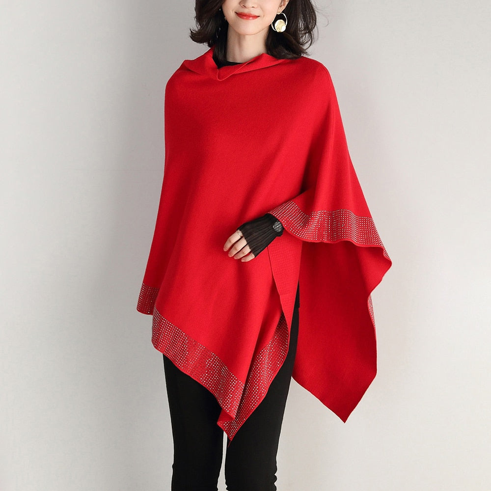 Shawl Cloak Loose Plus Size Soft Solid Woman Poncho Cape Pullover Sweater Coat - MARC SHERL