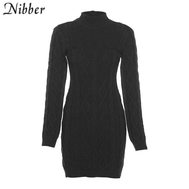 Nibber Herfst Mini Gebreide Jurk Voor Vrouwen Kleding Basic Sexy Backless Wollen Jurk Herfst Winter Luxe Kerst Dragen 2021 Outfit - MARC SHERL