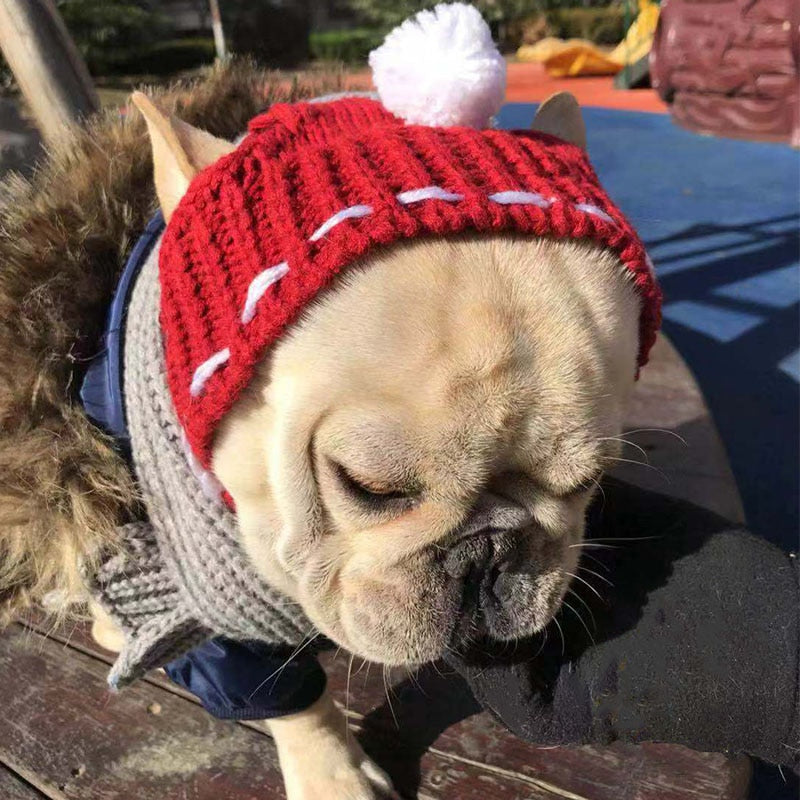 Winter Dog Cap Christmas Pet Hats Dog Accessories Woolen Puppy Hat With Ball Headwear for Small Dogs French Bulldog Pet Products - MARC SHERL