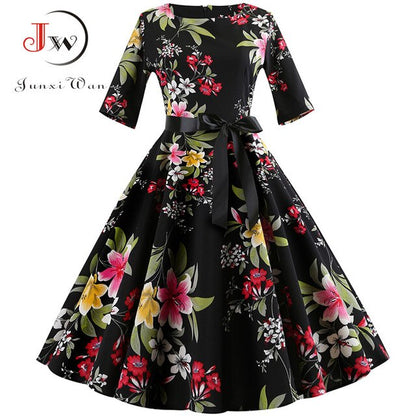 Elegant A-line Christmas Dress Women Autumn Winter Vintage Casual Half Sleeve Slim Midi Party Dresses Robe Femme Vestidos - MARC SHERL