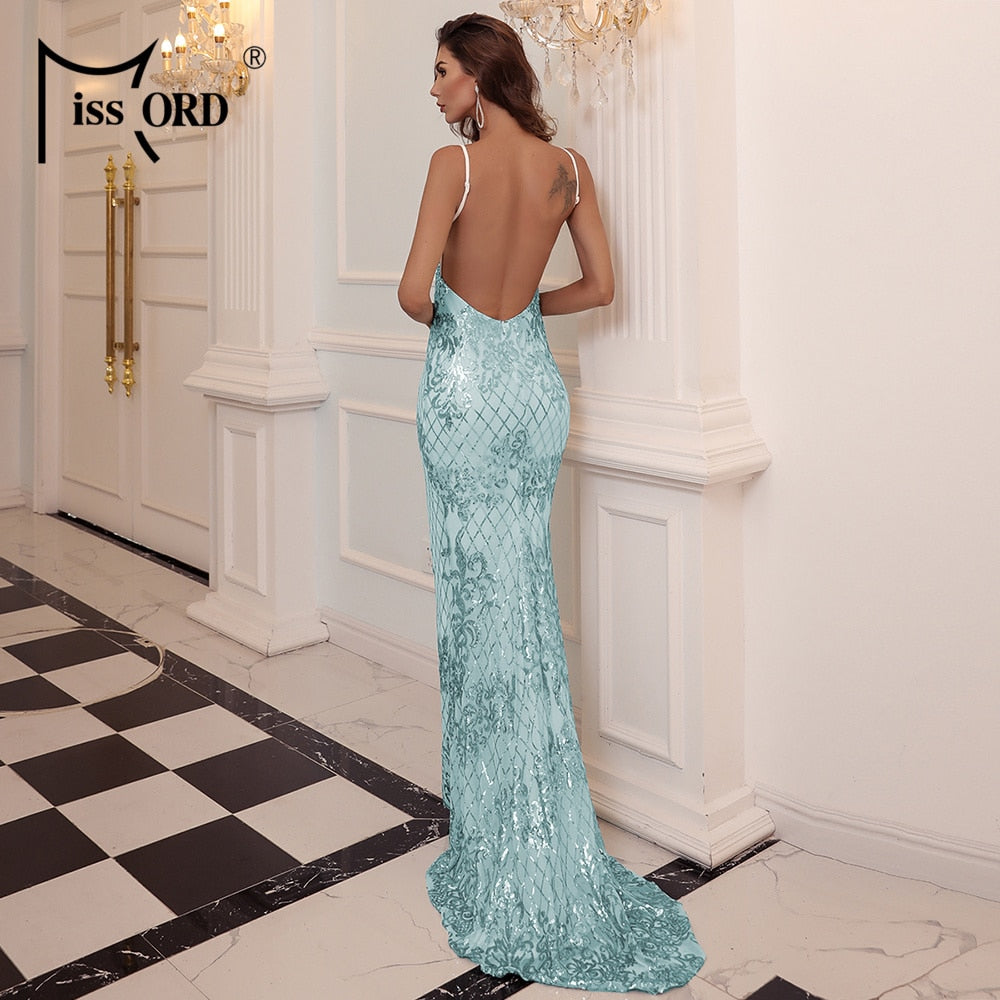 Missord 2021 Women Sexy Deep V Neck Backless Sequin Party Dress Elegant Spaghetti Strap Maxi Dress Summer Bodycon Dresses M0645 - MARC SHERL