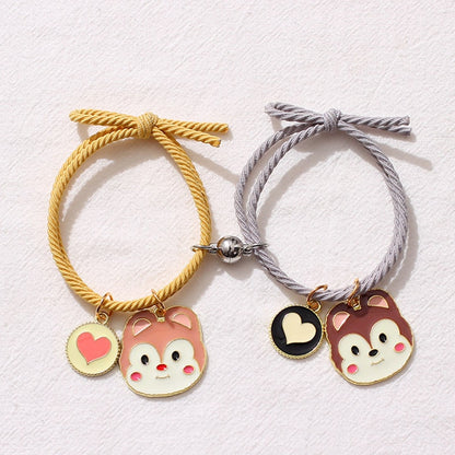 2pcs Elastic Rope Paired Bracelet Magnetic Couple Charms Pendant Bracelet Friendship Fashion Jewelry Accessories Valentine&#39;s Day