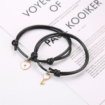 2pcs Elastic Rope Paired Bracelet Magnetic Couple Charms Pendant Bracelet Friendship Fashion Jewelry Accessories Valentine&#39;s Day