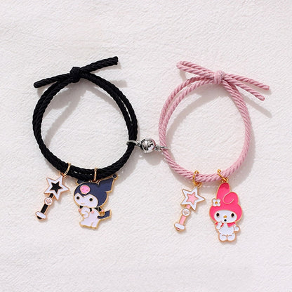 2pcs Elastic Rope Paired Bracelet Magnetic Couple Charms Pendant Bracelet Friendship Fashion Jewelry Accessories Valentine&#39;s Day