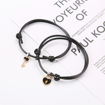 2pcs Elastic Rope Paired Bracelet Magnetic Couple Charms Pendant Bracelet Friendship Fashion Jewelry Accessories Valentine&#39;s Day