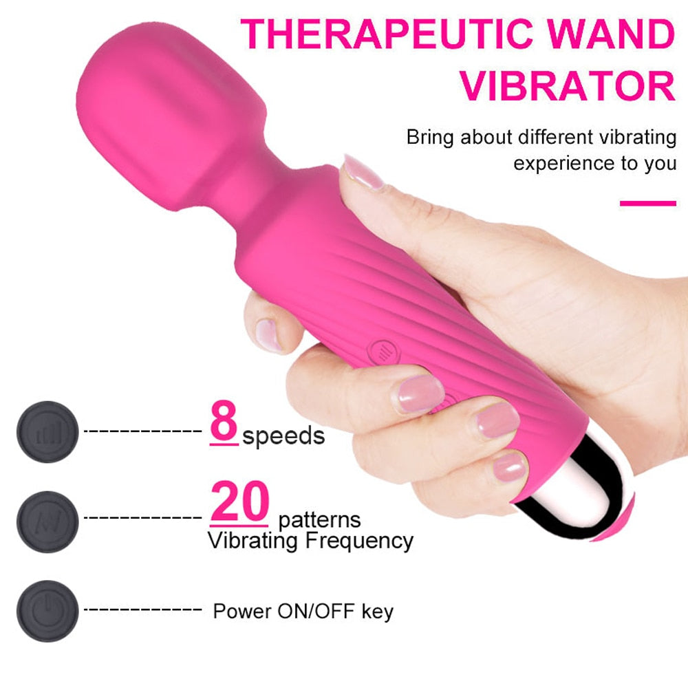 Cordless Wand Massager 8 Speeds & 20 Modes Handheld Stress Relief Health Care - MARC SHERL