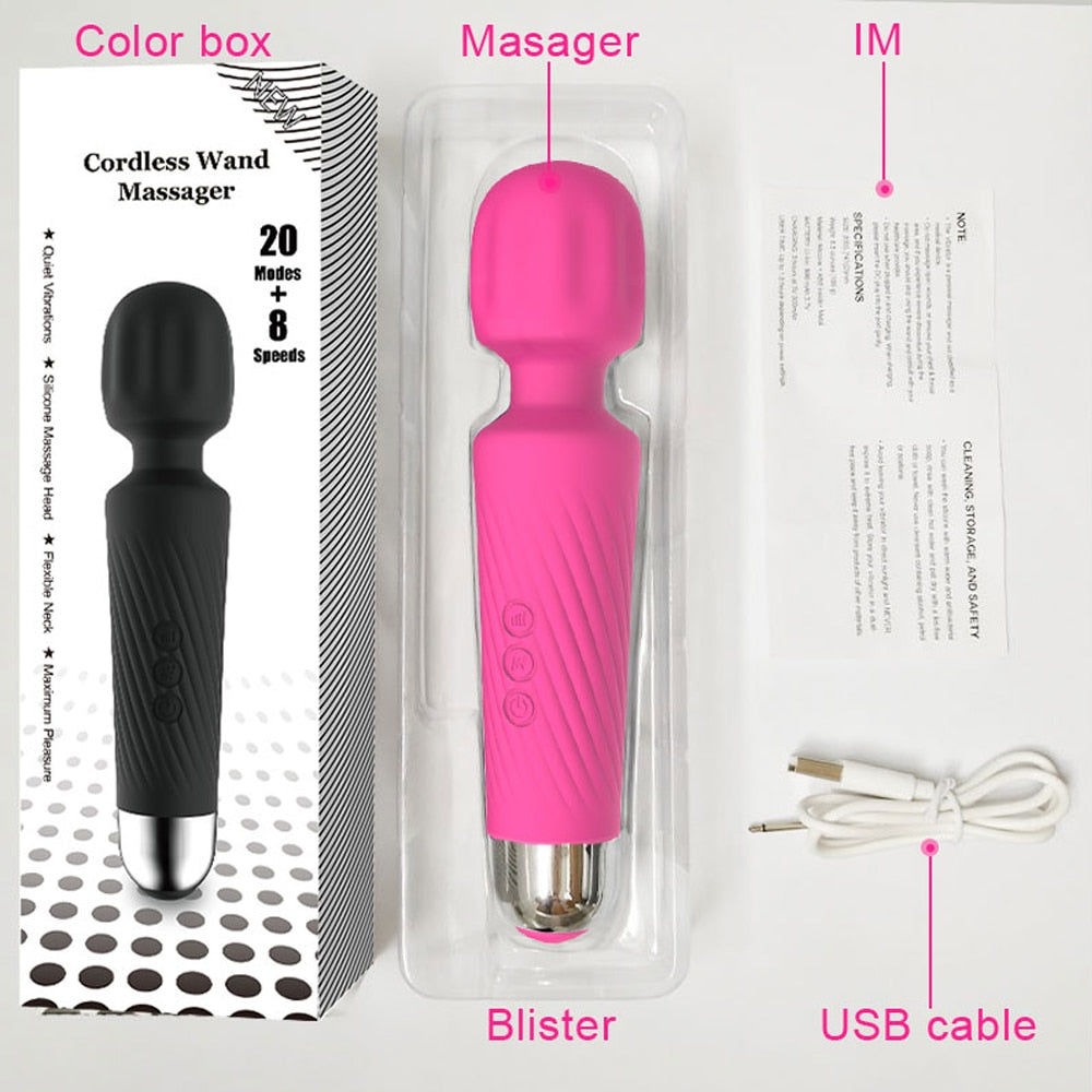 Cordless Wand Massager 8 Speeds & 20 Modes Handheld Stress Relief Health Care - MARC SHERL