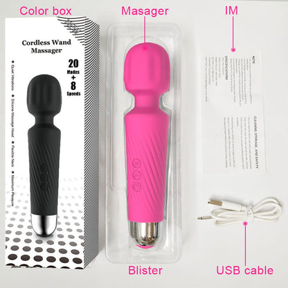 Cordless Wand Massager 8 Speeds & 20 Modes Handheld Stress Relief Health Care - MARC SHERL