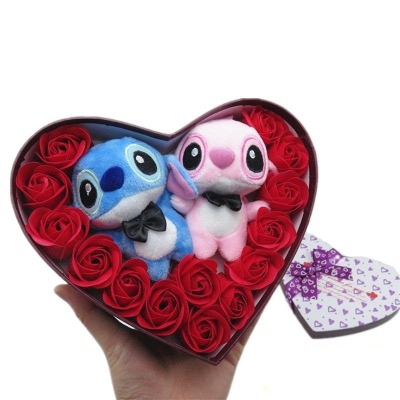 Disney Cartoon Lilo Stitch Plush Doll Toys Rose Bouquet Gift Box Stitch Valentine