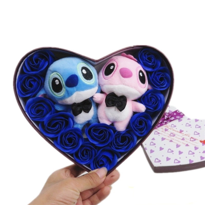 Disney Cartoon Lilo Stitch Plush Doll Toys Rose Bouquet Gift Box Stitch Valentine