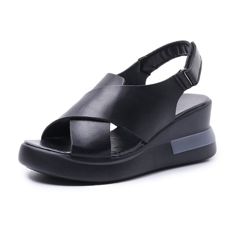 2022 Summer Women Sandals Fashion Trend Buckle Casual High Heels Ladies Solid Color Open Toe Comfortable Wedge Sandals Mujer - MARC SHERL