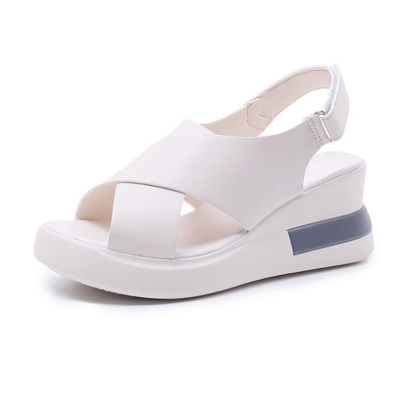 2022 Summer Women Sandals Fashion Trend Buckle Casual High Heels Ladies Solid Color Open Toe Comfortable Wedge Sandals Mujer - MARC SHERL