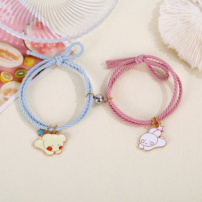 2pcs Elastic Rope Paired Bracelet Magnetic Couple Charms Pendant Bracelet Friendship Fashion Jewelry Accessories Valentine&#39;s Day