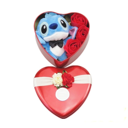 Disney Cartoon Lilo Stitch Plush Doll Toys Rose Bouquet Gift Box Stitch Valentine