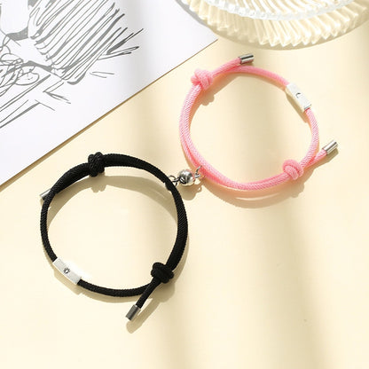 2pcs Elastic Rope Paired Bracelet Magnetic Couple Charms Pendant Bracelet Friendship Fashion Jewelry Accessories Valentine&#39;s Day