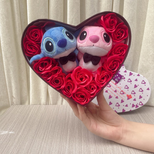 Disney Cartoon Lilo Stitch Plush Doll Toys Rose Bouquet Gift Box Stitch Valentine