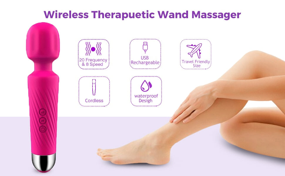 Cordless Wand Massager 8 Speeds & 20 Modes Handheld Personal Neck Shoulder Massager for Muscle Tension Stress Relief Health Care - MARC SHERL