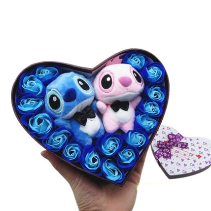 Disney Cartoon Lilo Stitch Plush Doll Toys Rose Bouquet Gift Box Stitch Valentine