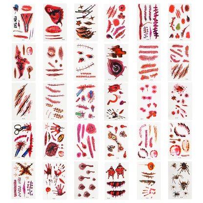 30 Sheets Halloween Scar Tattoo Stickers Scary Bloody Waterproof Temporary Fake Tattoo Halloween Party Decoration Horror Props - MARC SHERL