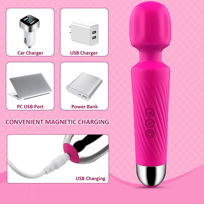 Cordless Wand Massager 8 Speeds & 20 Modes Handheld Stress Relief Health Care - MARC SHERL