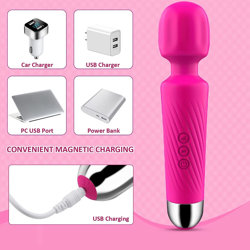 Cordless Wand Massager 8 Speeds & 20 Modes Handheld Personal Neck Shoulder Massager for Muscle Tension Stress Relief Health Care - MARC SHERL