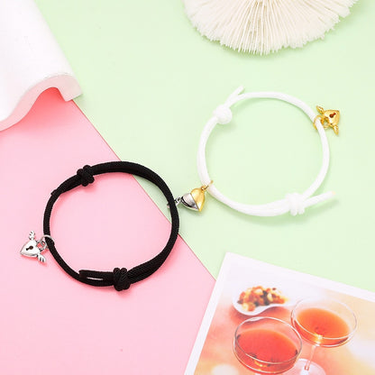 2pcs Elastic Rope Paired Bracelet Magnetic Couple Charms Pendant Bracelet Friendship Fashion Jewelry Accessories Valentine&#39;s Day