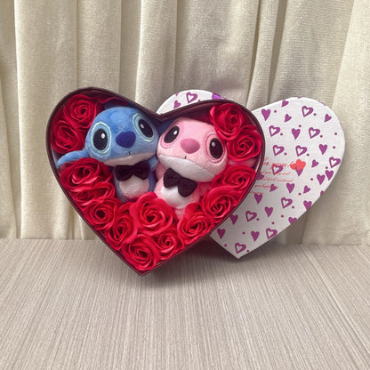 Disney Cartoon Lilo Stitch Plush Doll Toys Rose Bouquet Gift Box Stitch Valentine