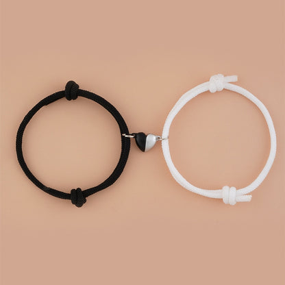 2pcs Elastic Rope Paired Bracelet Magnetic Couple Charms Pendant Bracelet Friendship Fashion Jewelry Accessories Valentine&#39;s Day