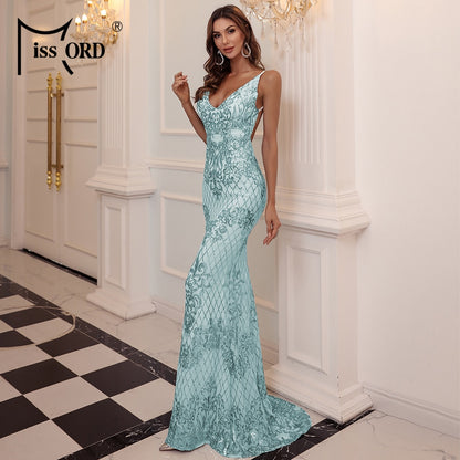 Missord 2021 Women Sexy Deep V Neck Backless Sequin Party Dress Elegant Spaghetti Strap Maxi Dress Summer Bodycon Dresses M0645 - MARC SHERL